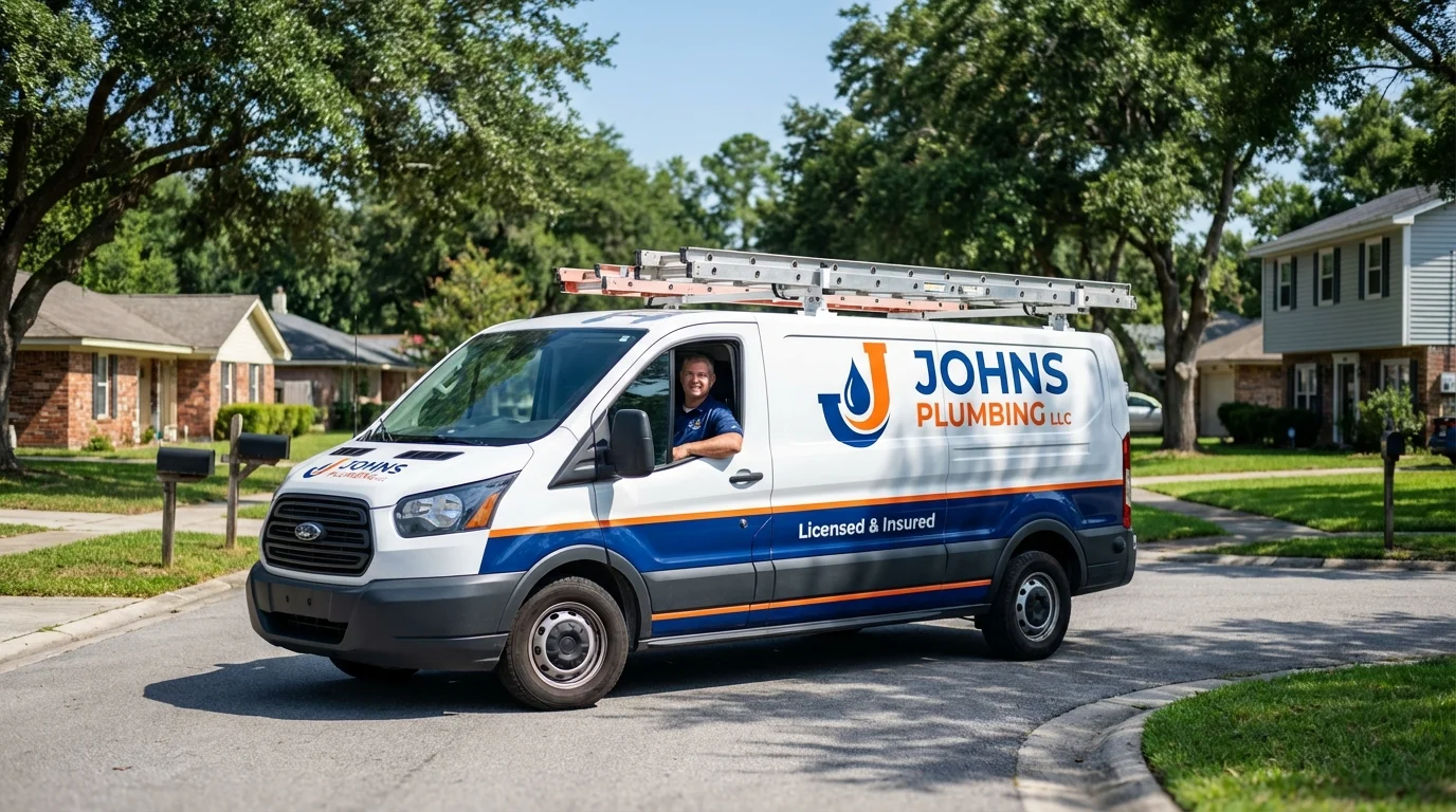 Johns Plumbing LLC service van in Yorktown, IN