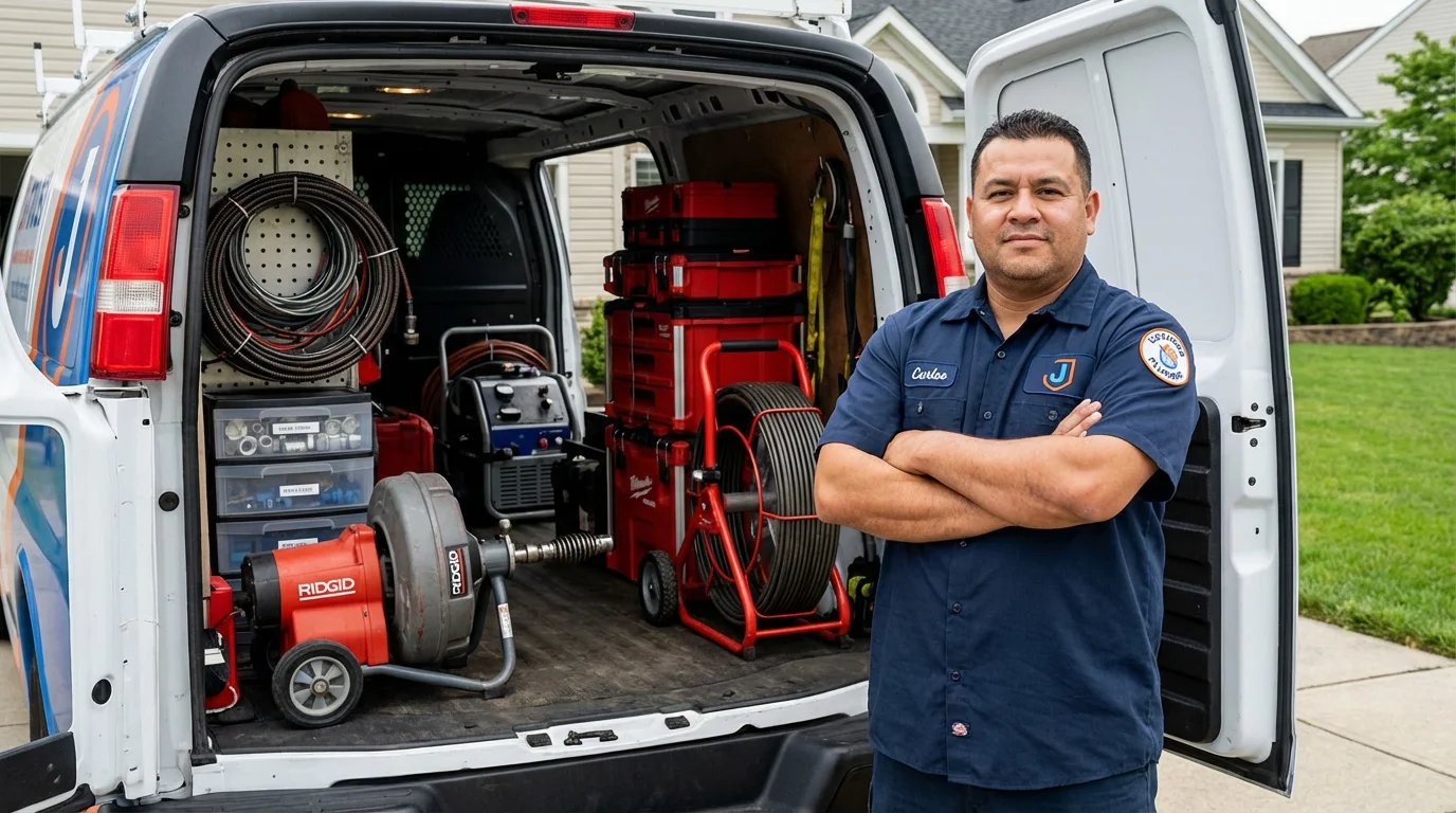 Professional drain cleaning equipment and Johns Plumbing LLC plumber in Yorktown