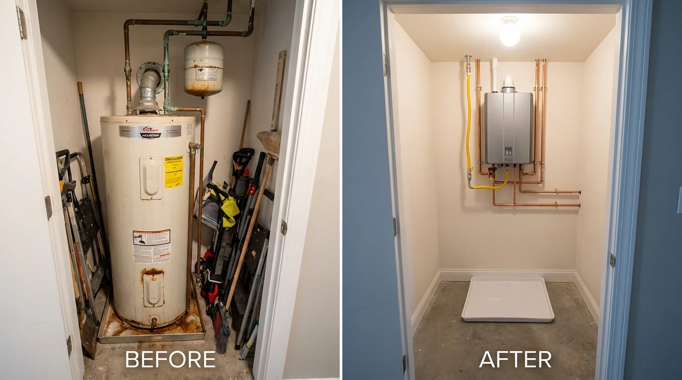 Tank water heater versus wall-mounted tankless unit comparison for Yorktown, IN homeowners